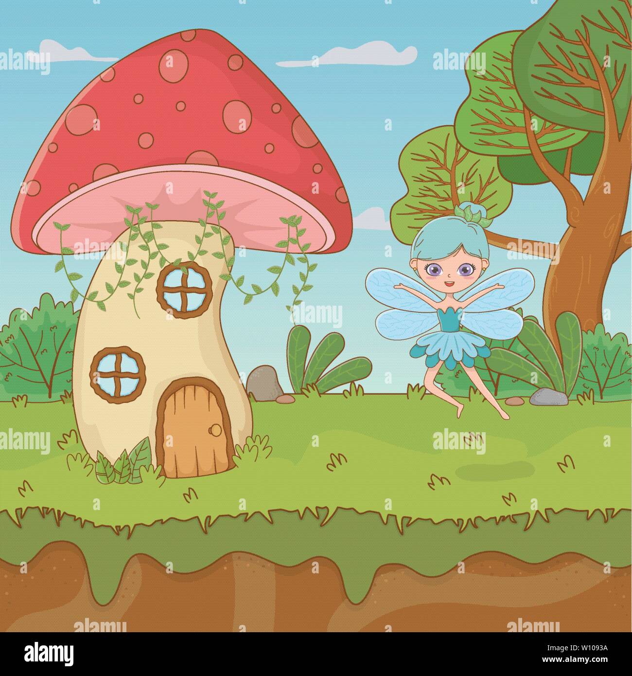 Fairytale Landscape Scene With Fairy Vector Illustration Design Stock Vector Image Art Alamy