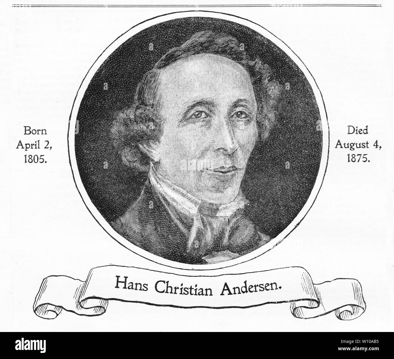Engraved portrait of Hans Christian Anderson Stock Photo