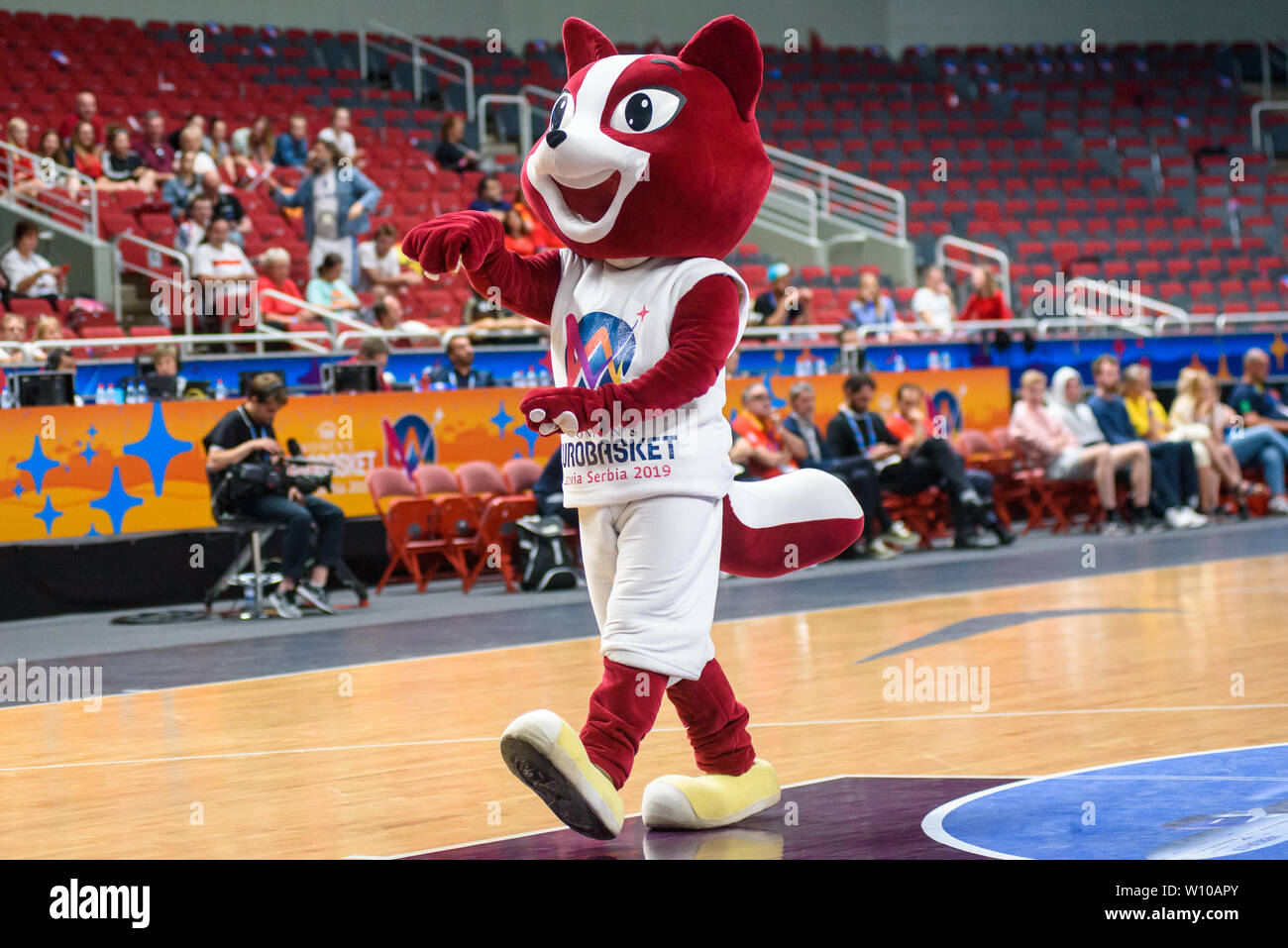 RIGA, LATVIA. 28th of June, 2019. Pick, official mascot of European Women Basketball Championship, commonly called EuroBasket Women 2019 , game between team Great Britain and team Spain in Arena Riga, Riga, Latvia. Stock Photo