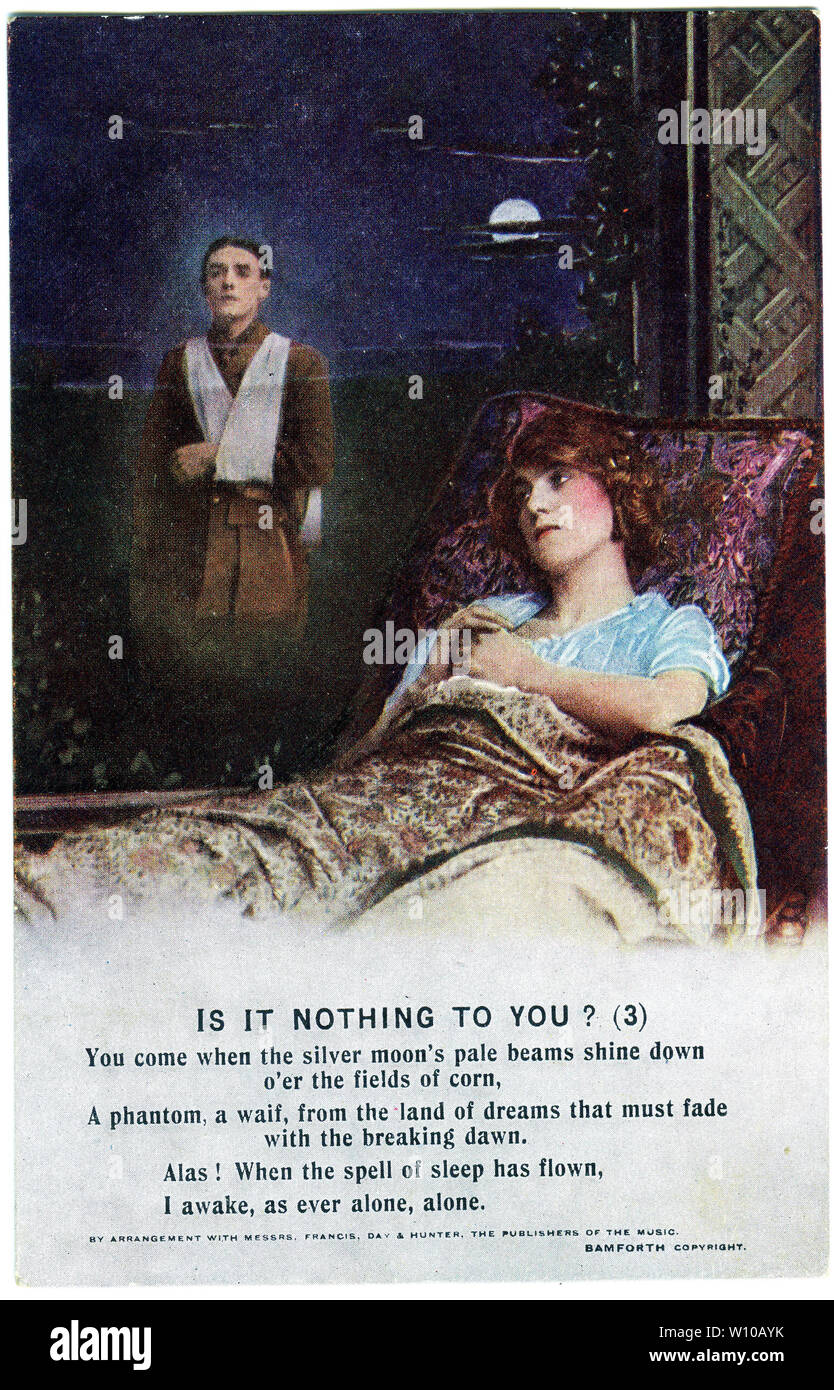 A World War One postcard featuring a verse of the poem Is it Nothing to You?, one of three cards in the series. Stock Photo