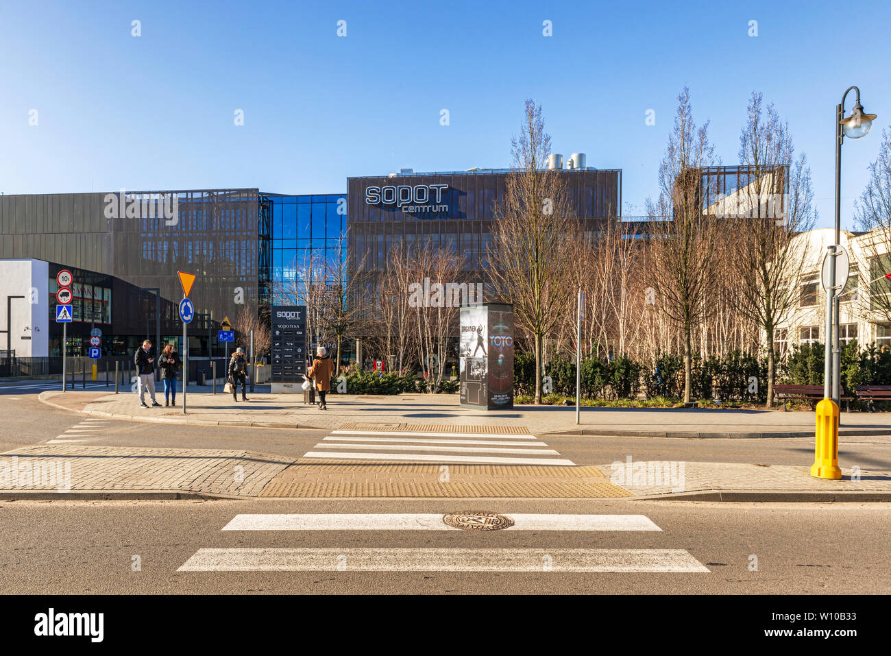 Sopot, Poland - Feb 16, 2019: View at the modern main building of the railway station in Sopot, Poland Stock Photo