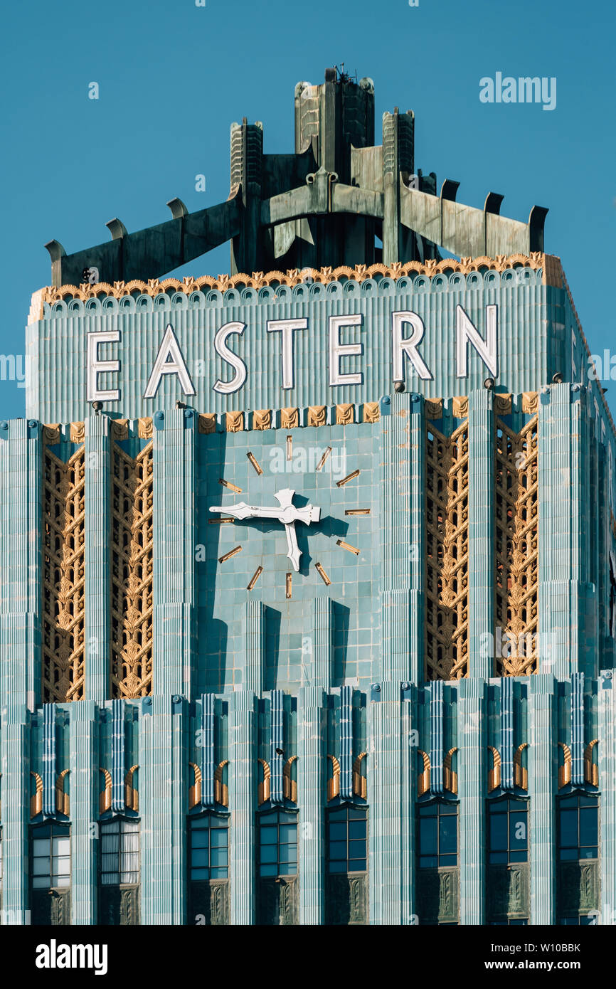 Art deco architectural details of the Eastern Columbia Building in