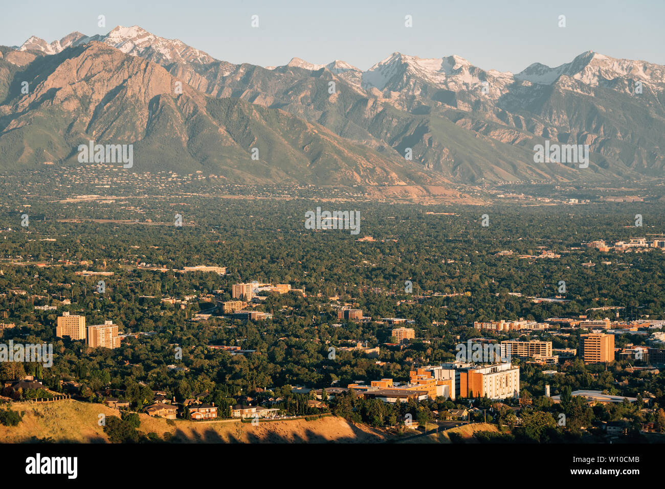 View of the Wasatch Mountains from Ensign Peak, in Salt Lake City, Utah Stock Photo