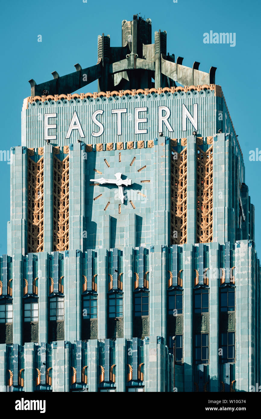 Art deco architectural details of the Eastern Columbia Building in