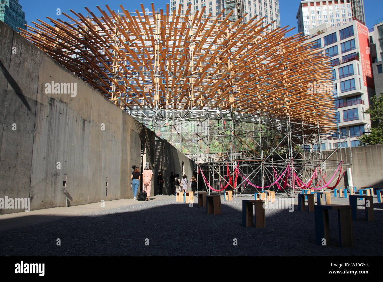 New York, USA. 27th June, 2019. View of the museum MoMA PS1. The  German-Mexican architectural duo Pedro & Juana (Mecky Reuss and Ana Paula  Ruiz Galindo) have built an urban jungle -