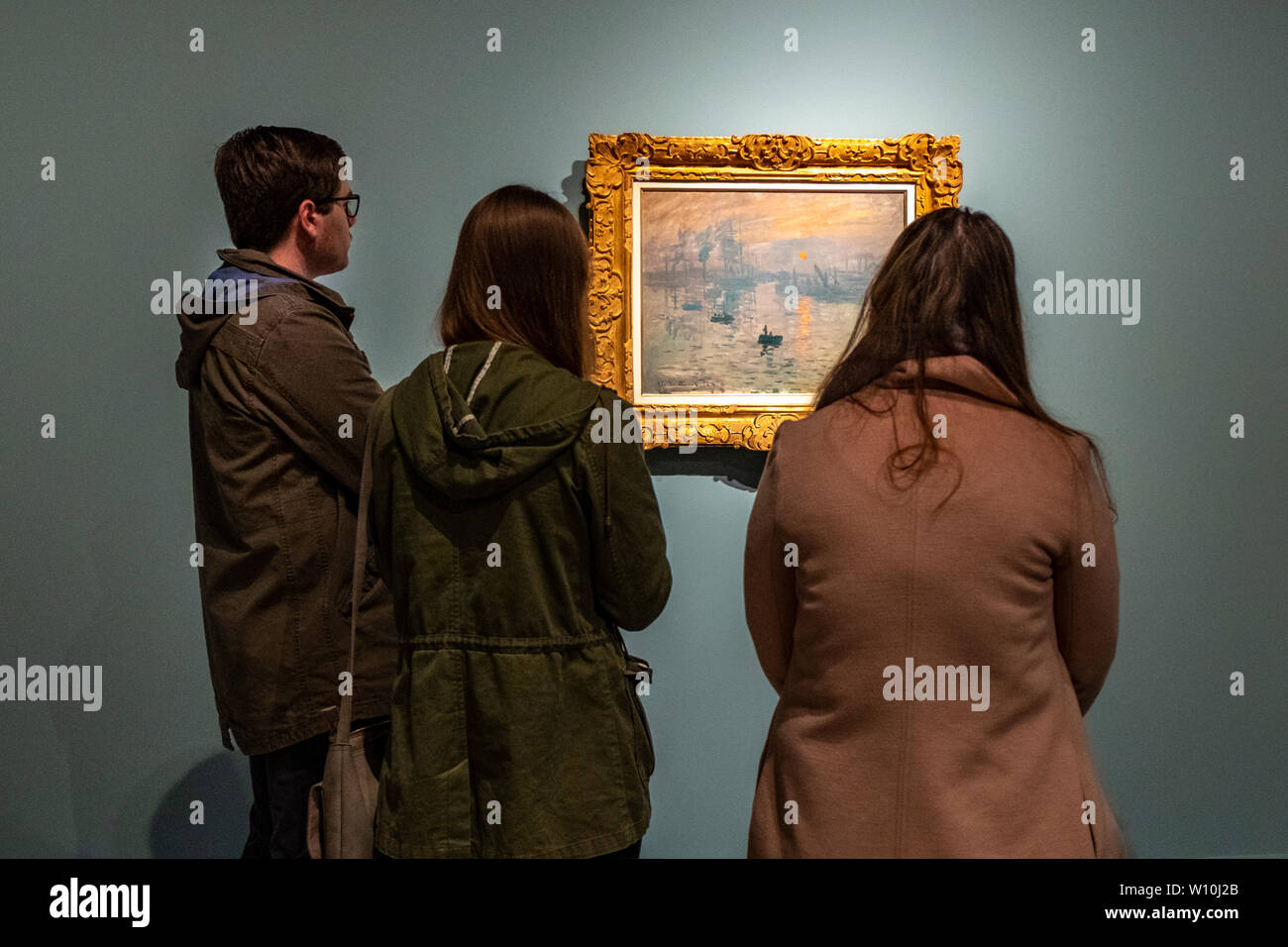 Visitors at the Claude Monet exhibition inside The National Gallery of Australia in Canberra, ACT, Australia. It's on display from 7 June till 1 Sep. Stock Photo