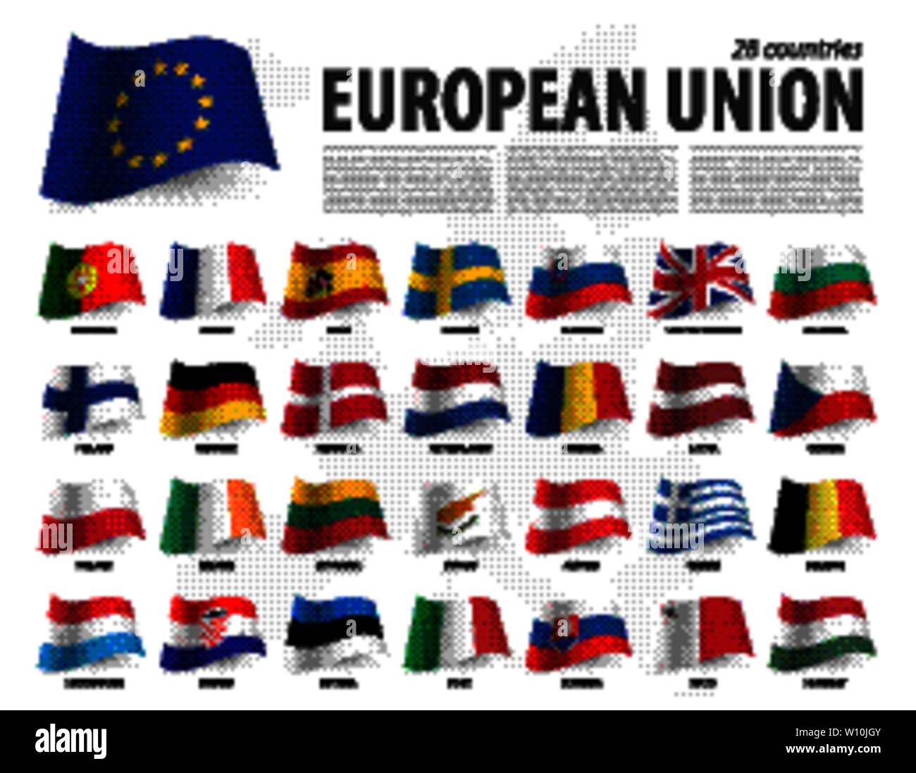 European union flag ( EU ) and membership on europe map background ...