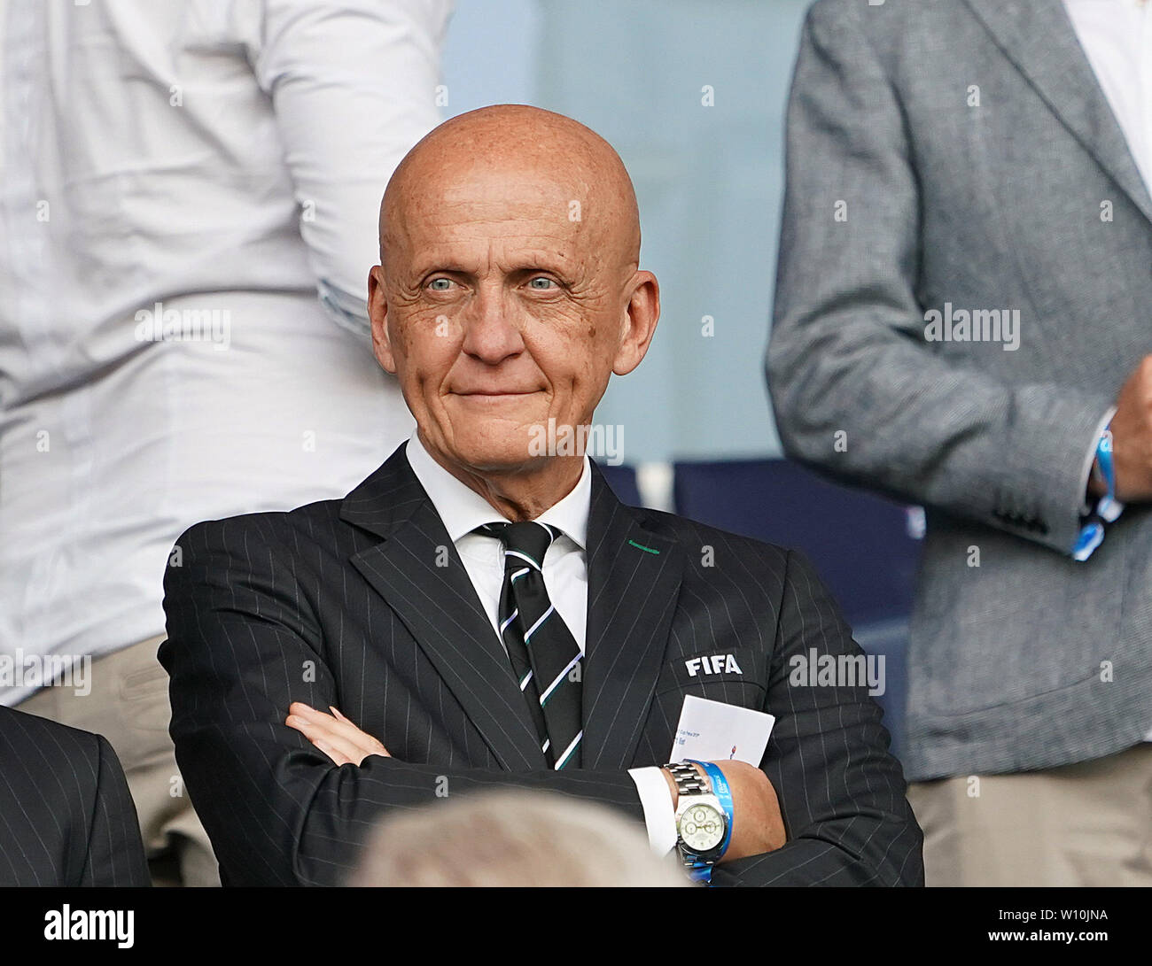 Paris, France. 28th June, 2019. Italian Pierluigi Collina waits for the ...