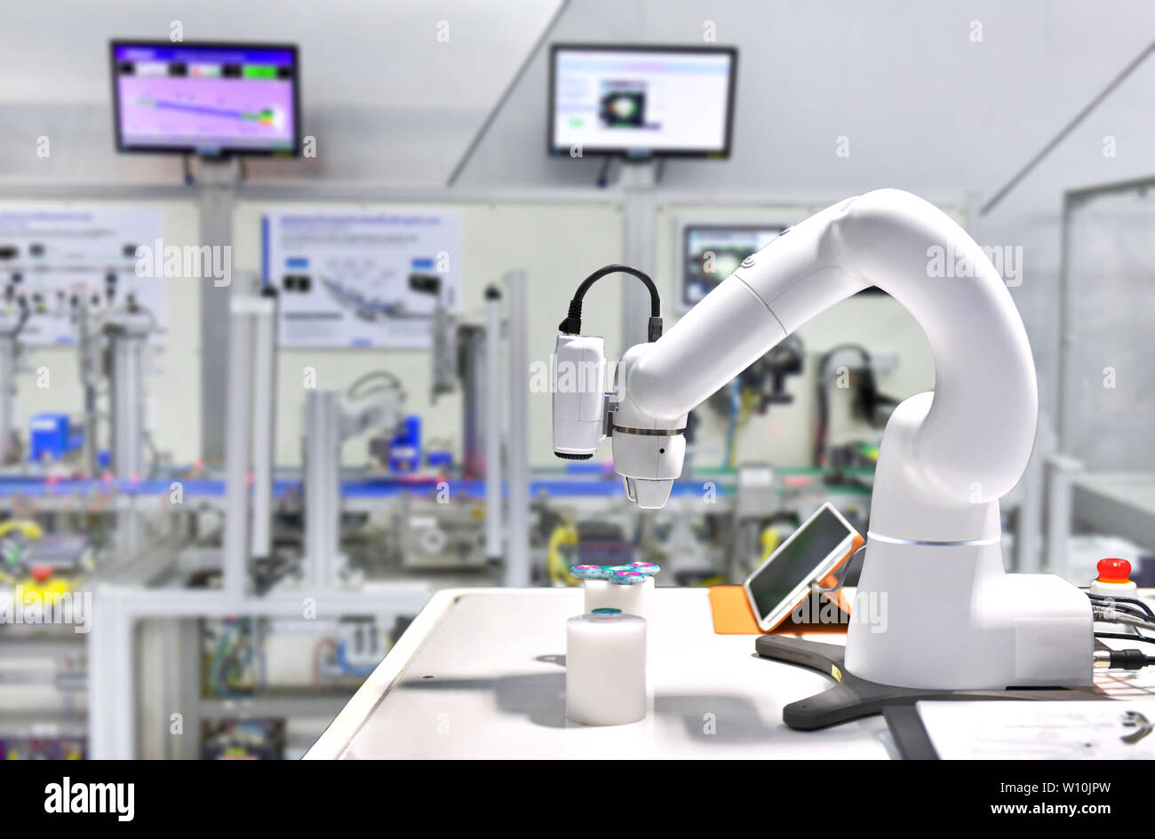 Modern robotic machine vision system in factory, Industry Robot concept . Stock Photo