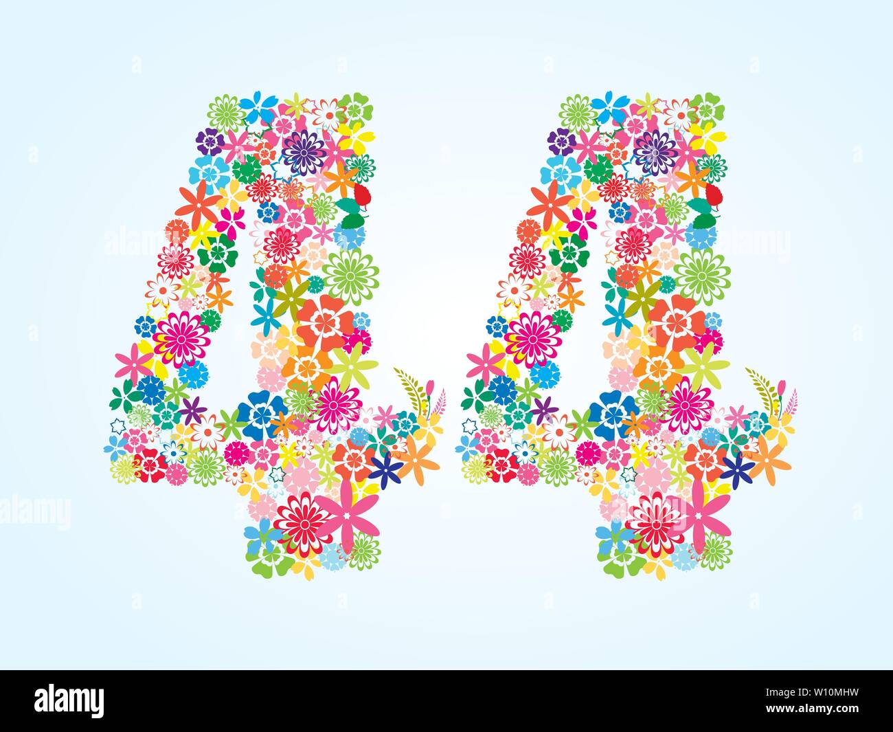 Vector Colorful Floral 44 Number Design isolated on white background