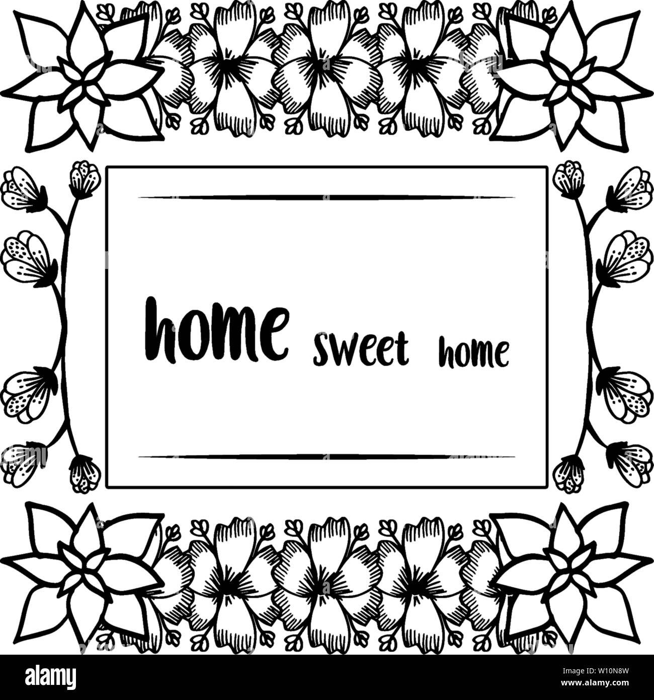 Vector illustration cute flower frame with beautiful card home sweet of ...