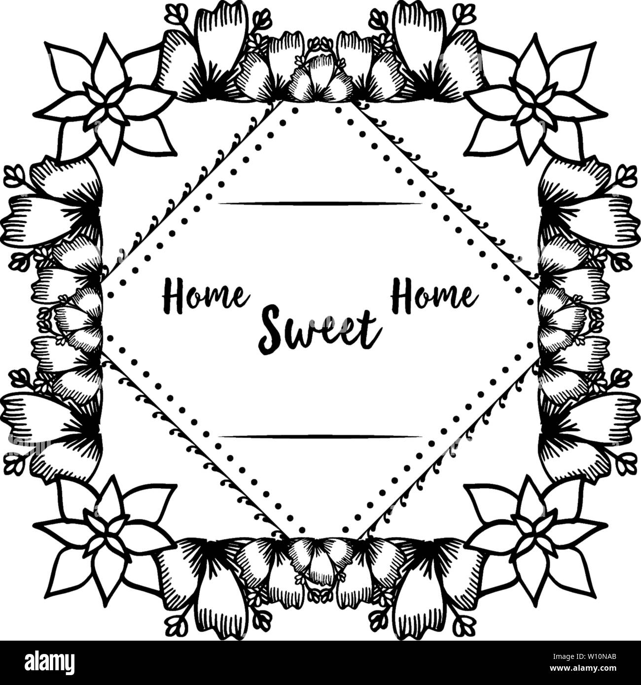 Vector illustration cute flower frame with beautiful card home sweet of ...