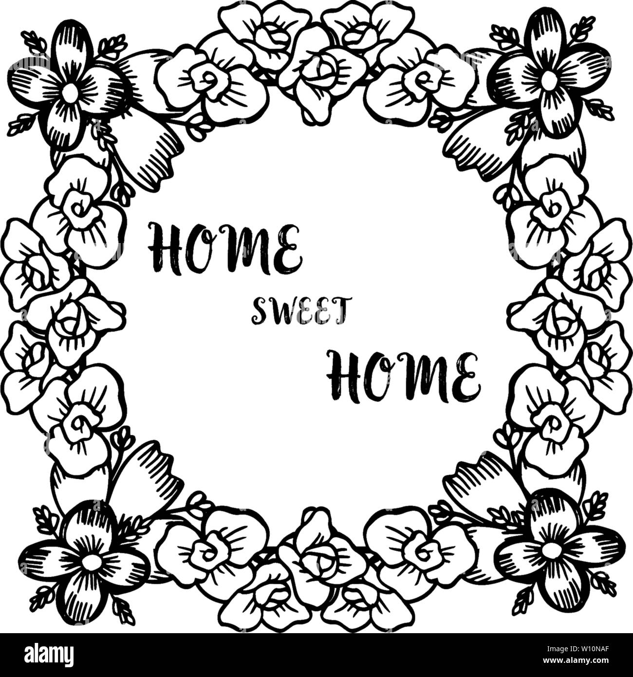 Vector illustration cute flower frame with beautiful card home sweet of ...