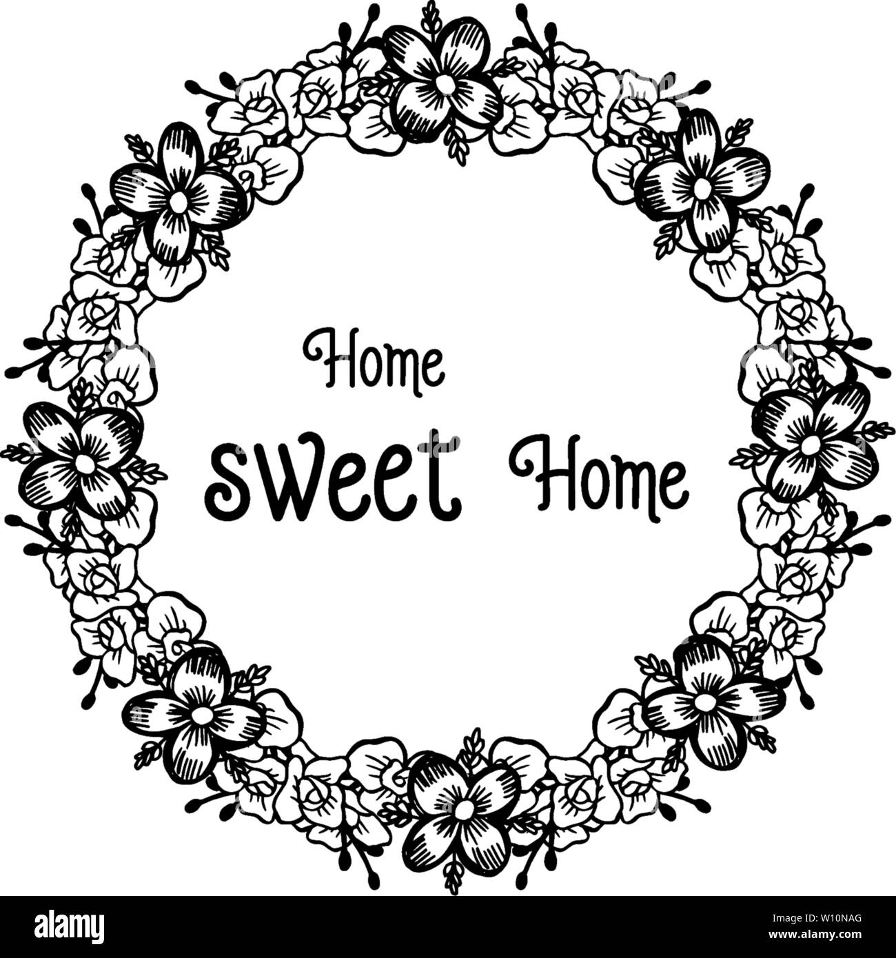 Vector illustration cute flower frame with beautiful card home sweet of ...