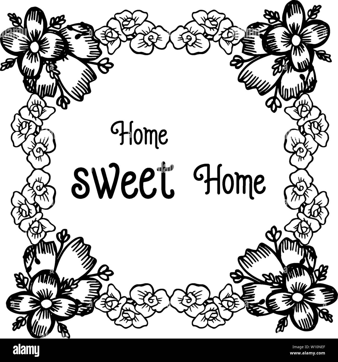 Vector illustration wallpaper poster home sweet home with cute wreath