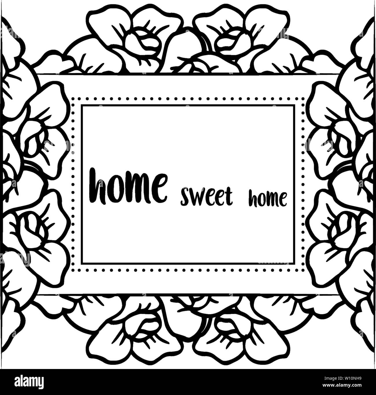 Vector illustration template home sweet home with various beautiful wreath frame hand drawn ...