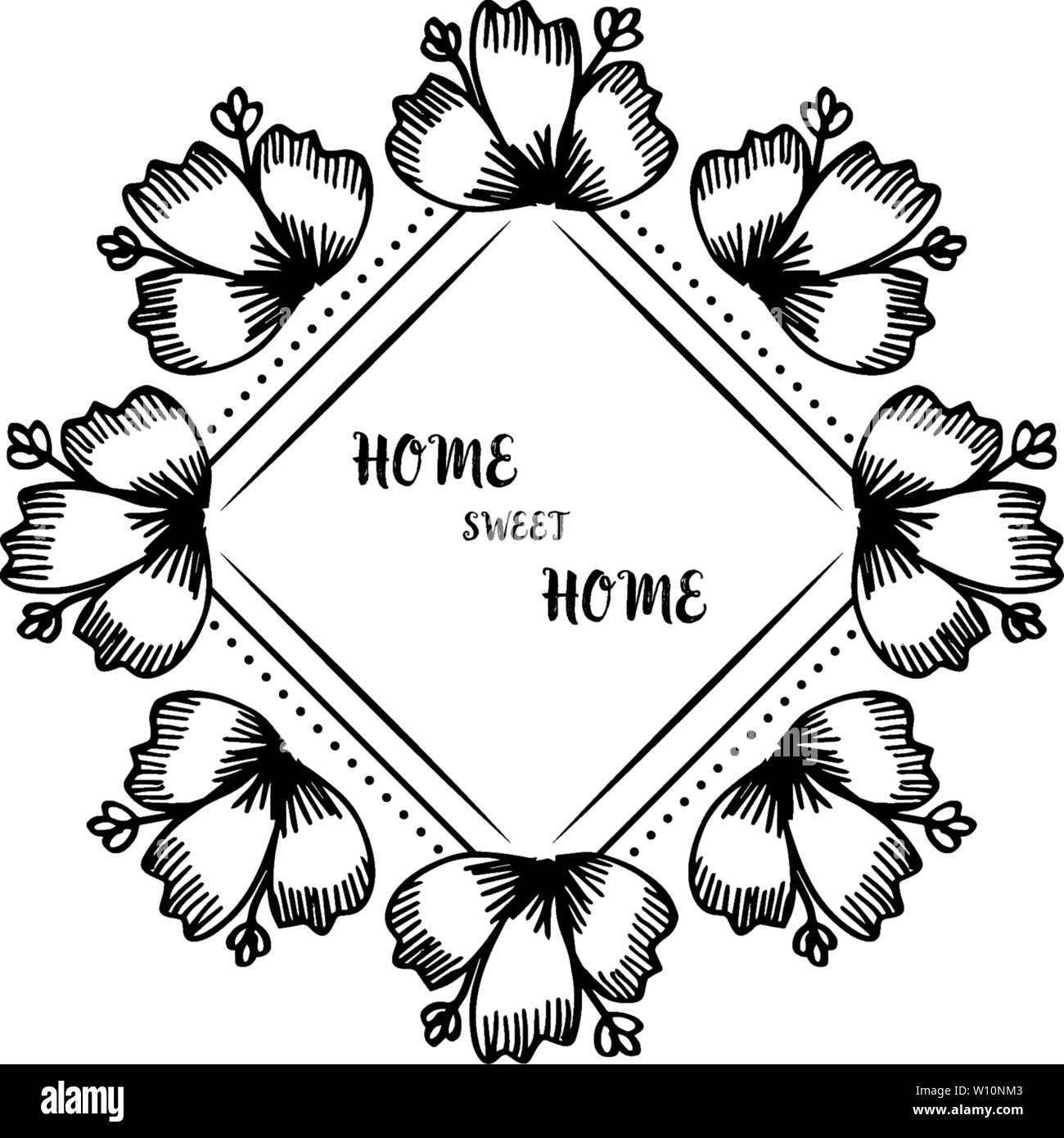 Vector illustration template home sweet home with various beautiful wreath frame hand drawn ...