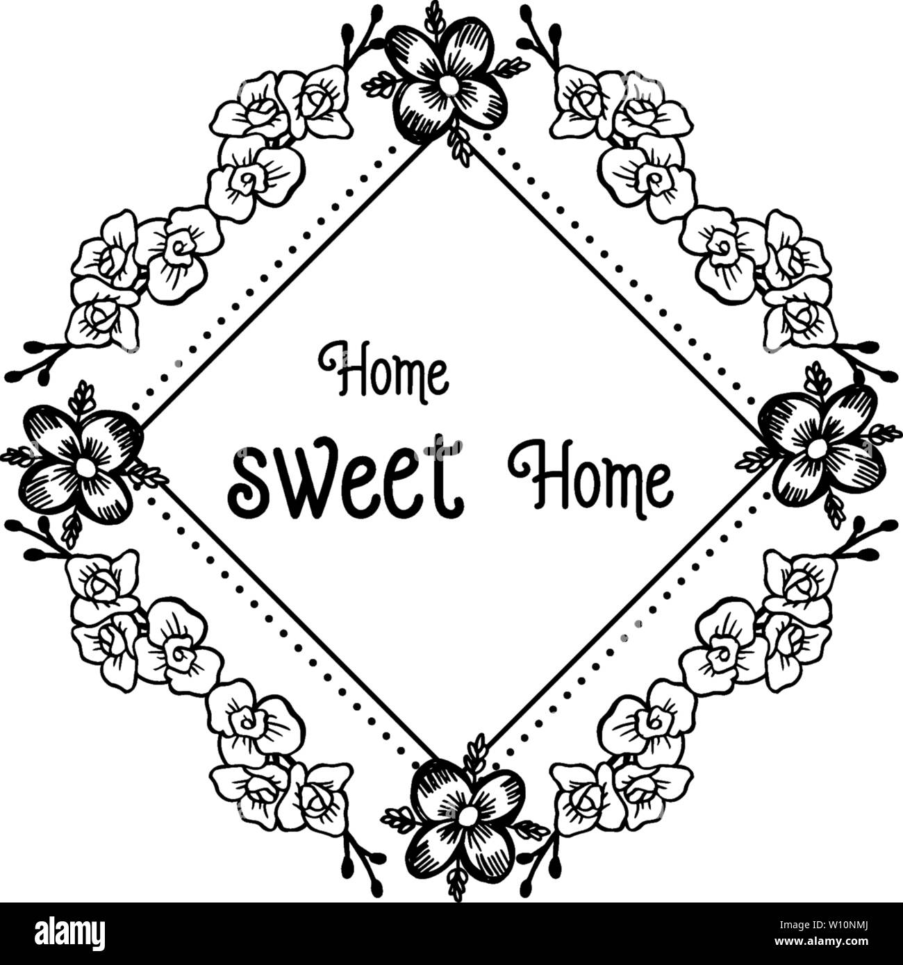 Vector illustration template home sweet home with various beautiful wreath frame hand drawn ...