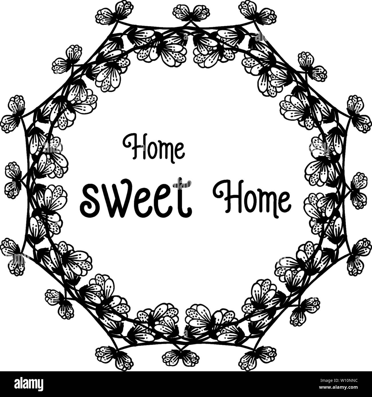 Vector illustration template home sweet home with various beautiful wreath frame hand drawn ...