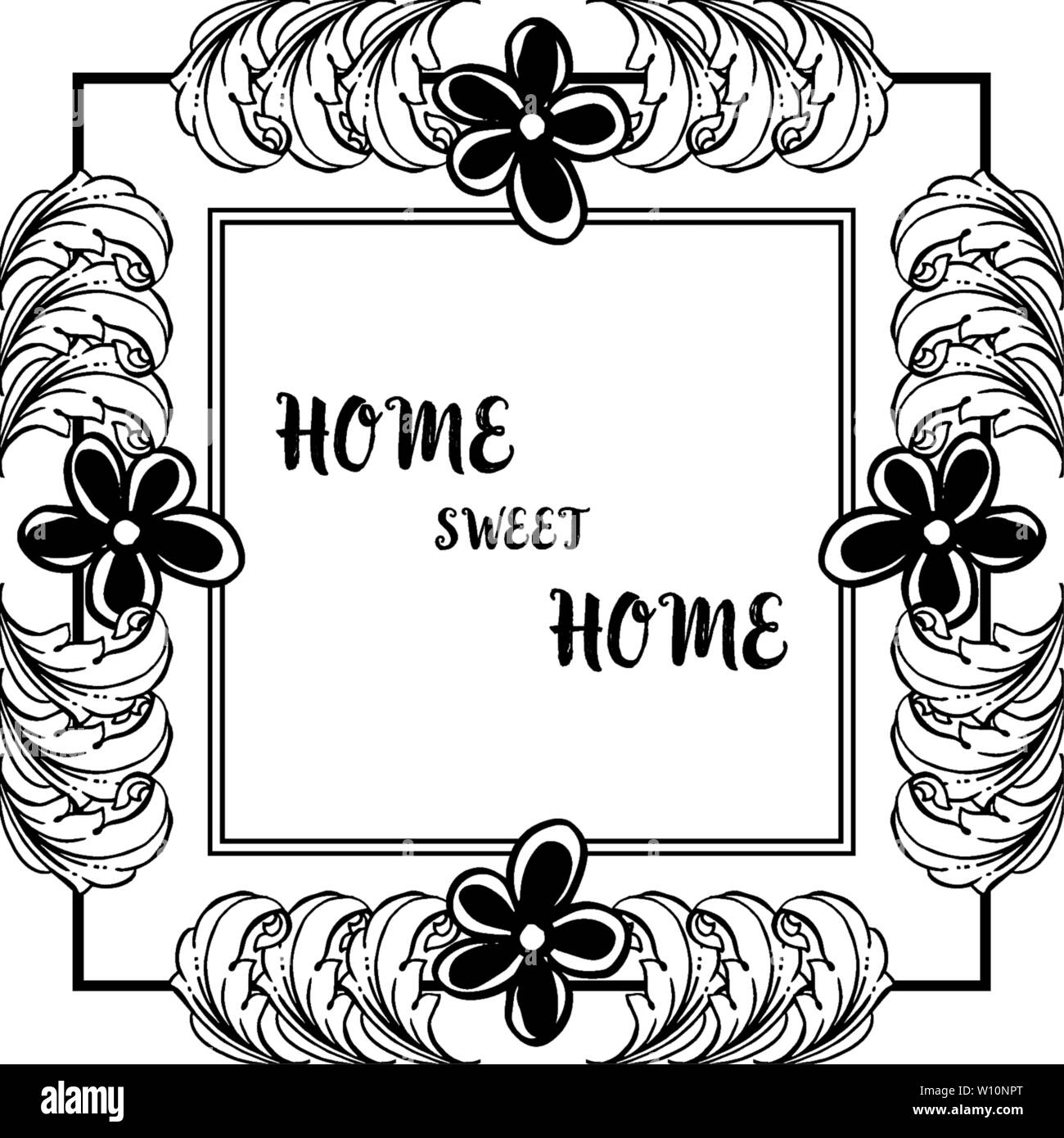 Vector illustration drawing flower frame for design home sweet home ...