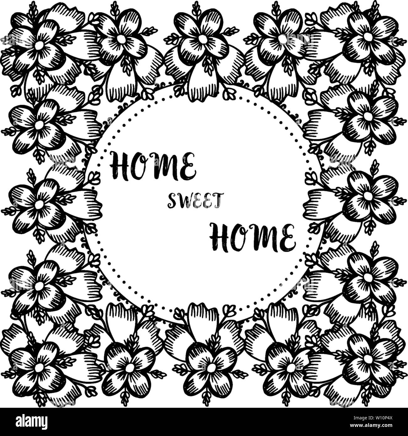 Vector illustration black white flower frame with vintage graphic home ...
