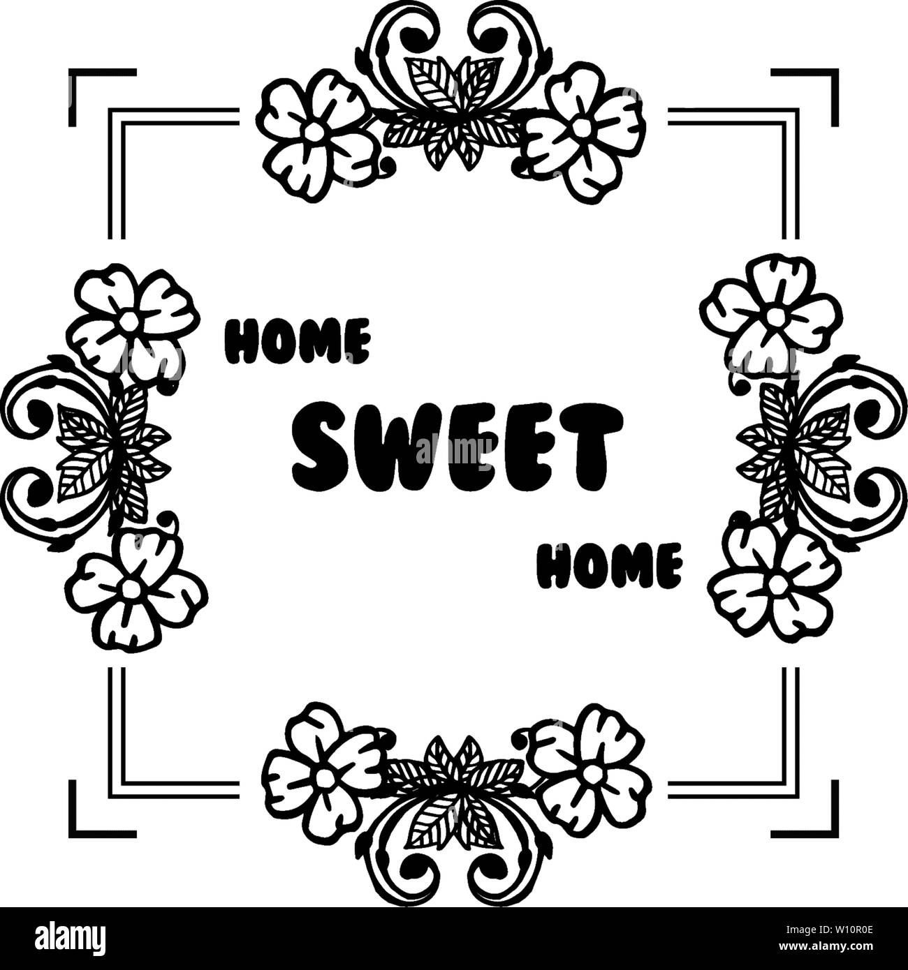 Vector illustration cute wreath frame with poster of home sweet home ...