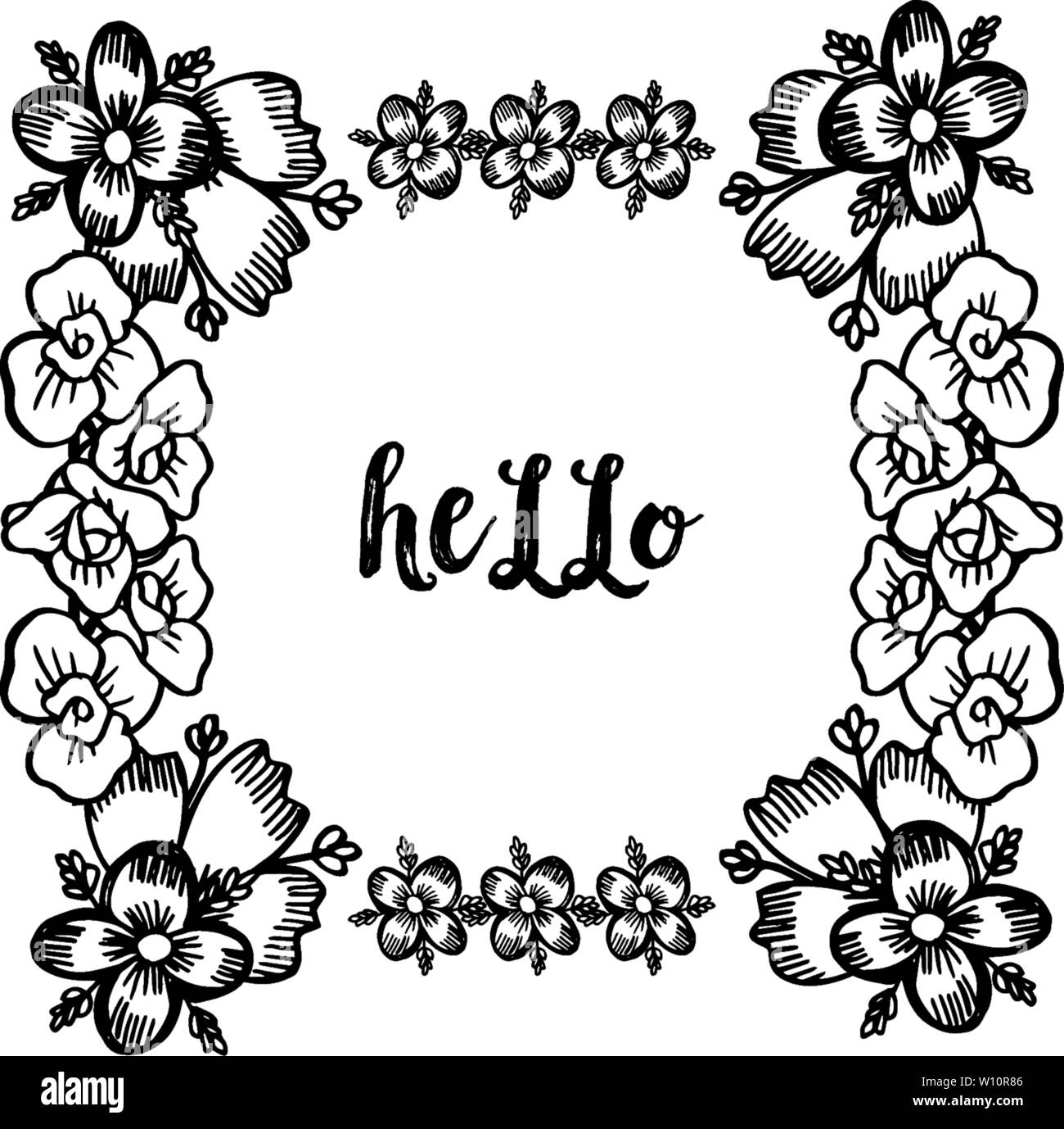 Vector illustration card hello with various wreath frame hand drawn ...