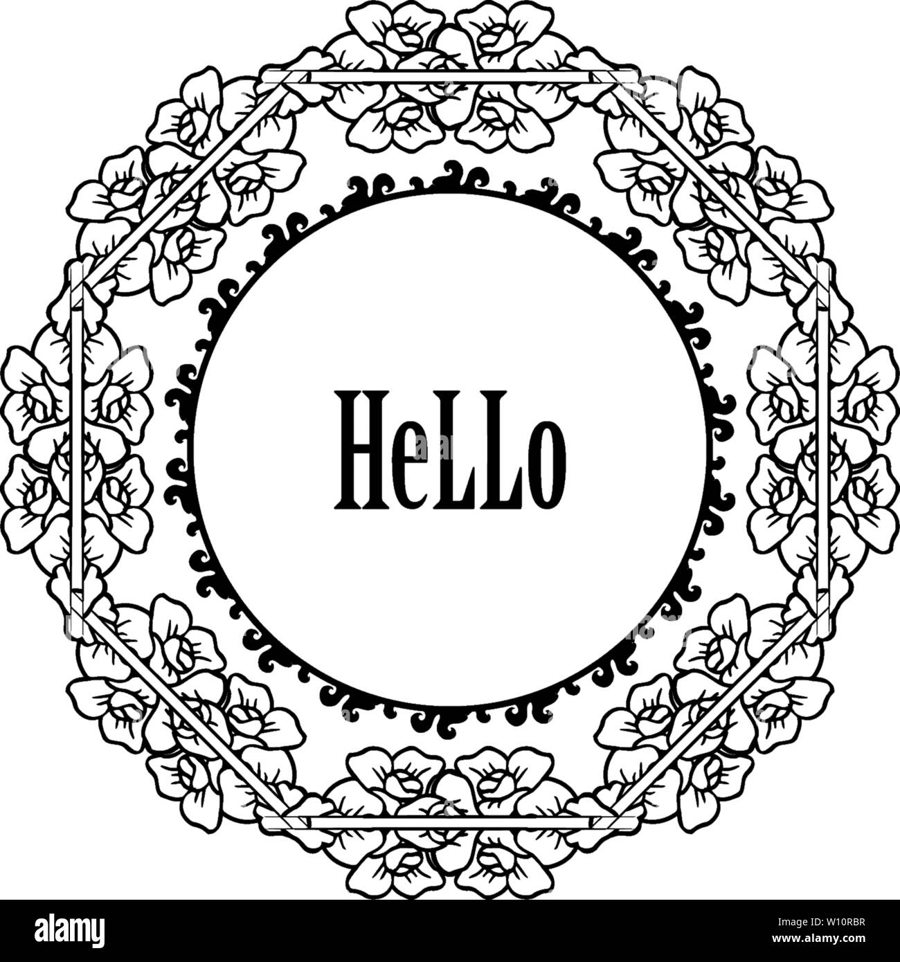 Vector illustration card hello with various wreath frame hand drawn ...