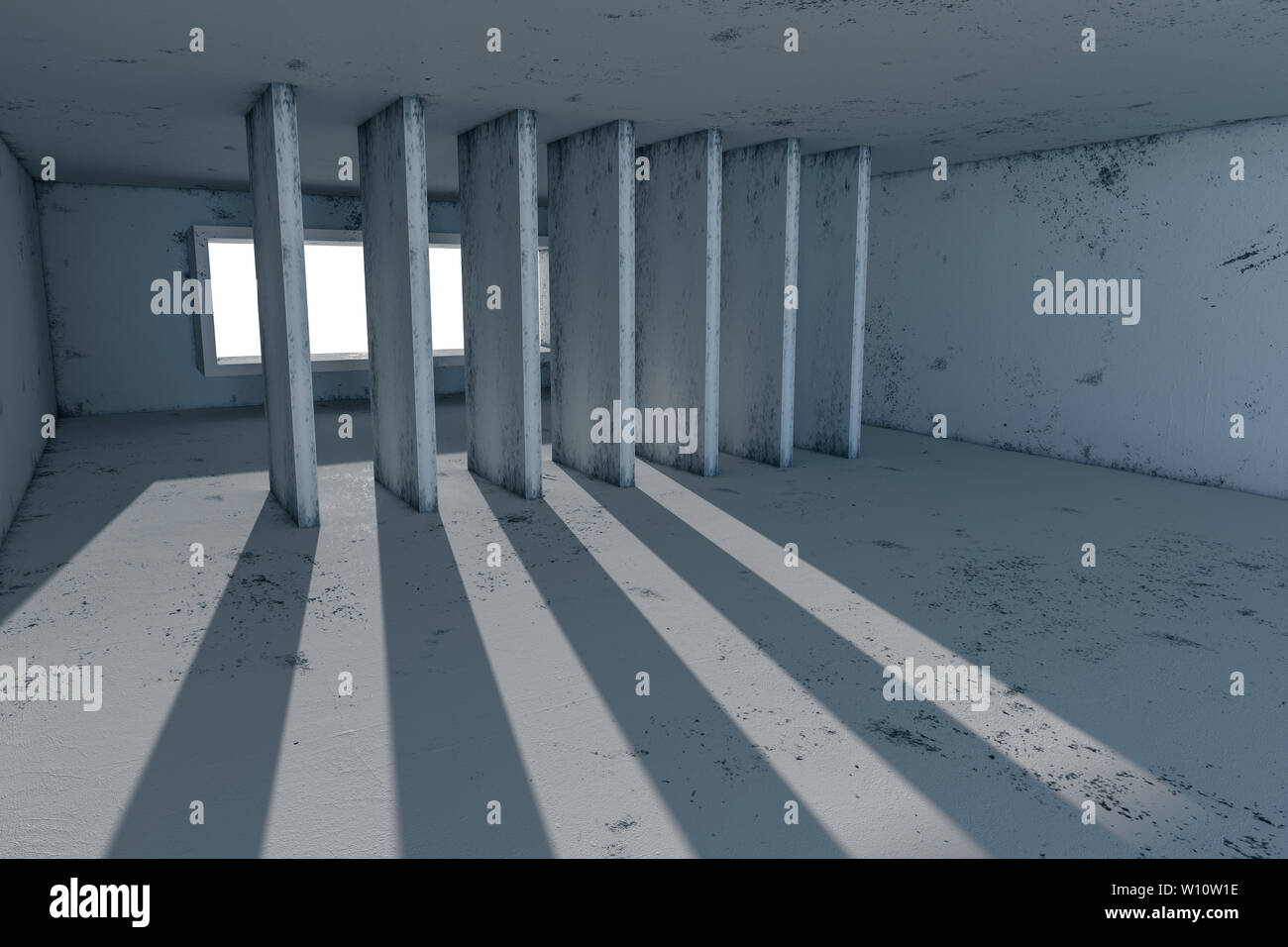 Empty rough room with light coming in from the window, 3d rendering ...