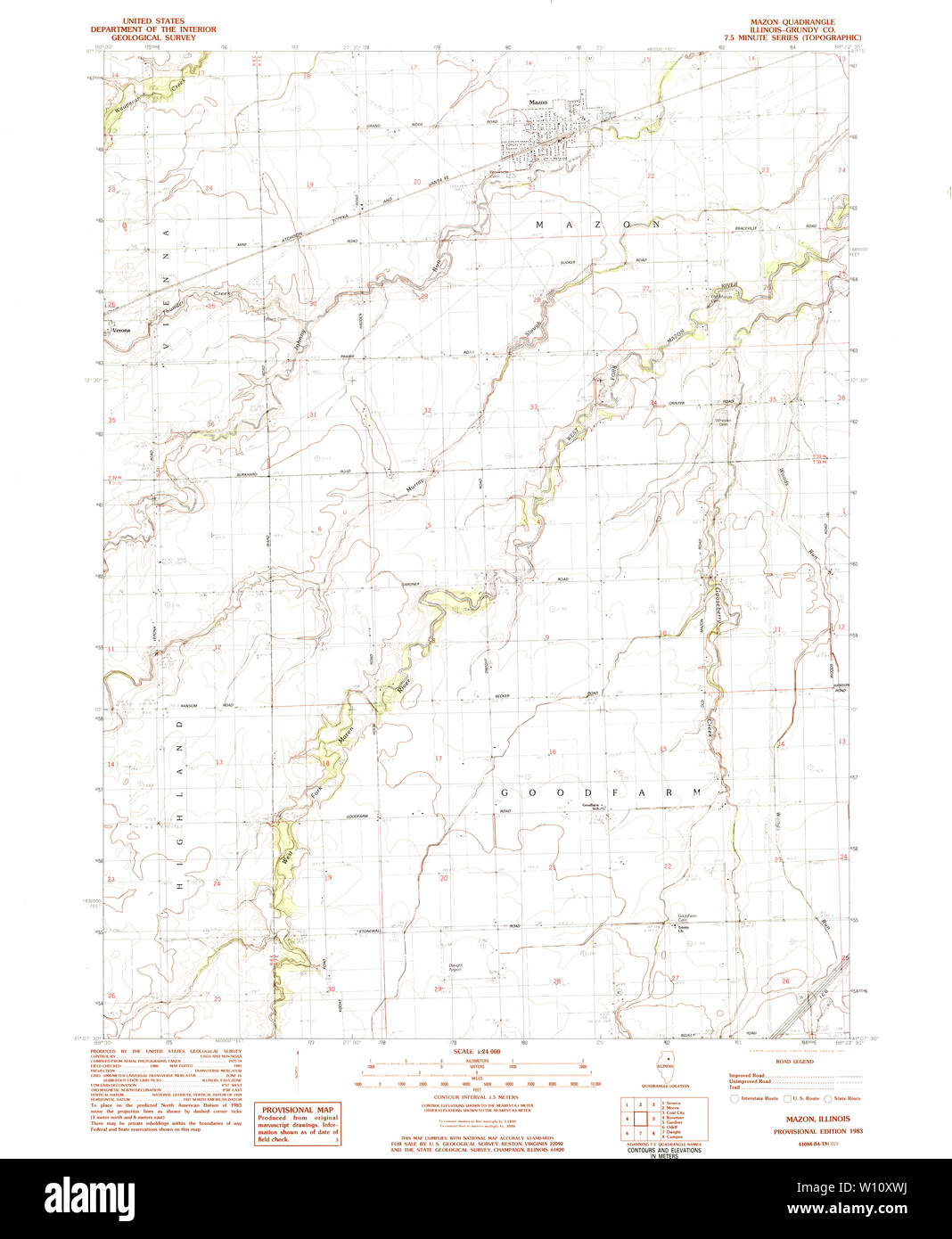 USGS TOPO Map Illinois IL Mazon 308138 1983 24000 Restoration Stock Photo