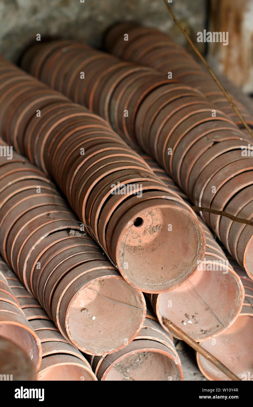 traditional clay pots for potting up. Vegetables, flowers. flower