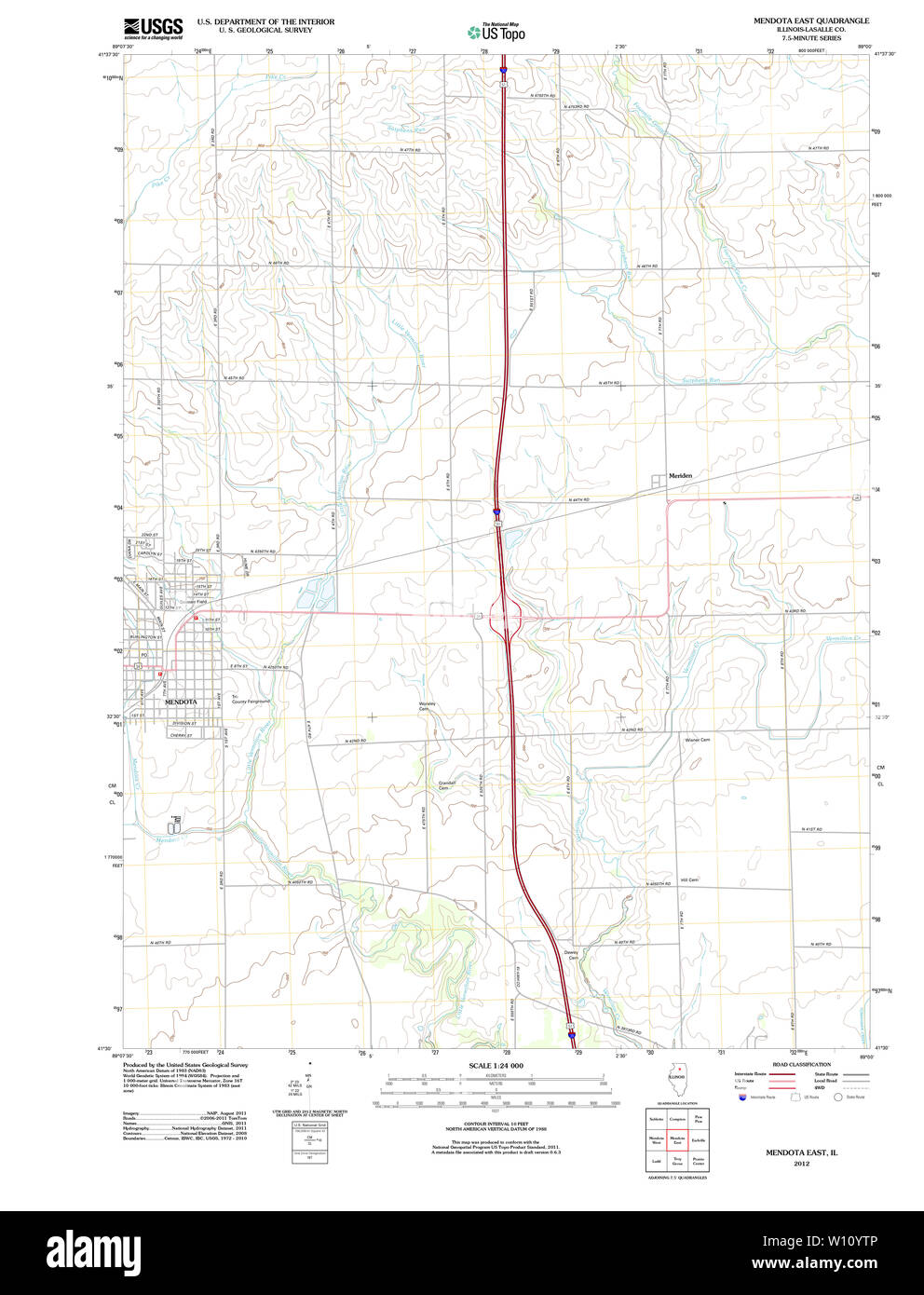 USGS TOPO Map Illinois IL Mendota East 20120816 TM Restoration Stock Photo