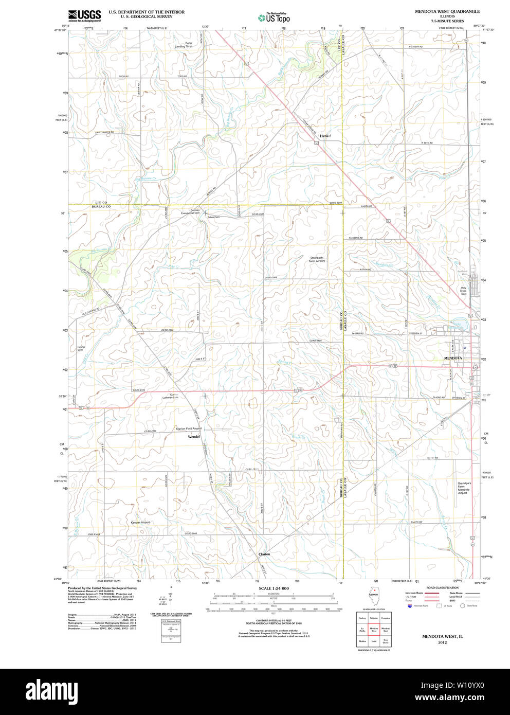 USGS TOPO Map Illinois IL Mendota West 20120905 TM Restoration Stock Photo