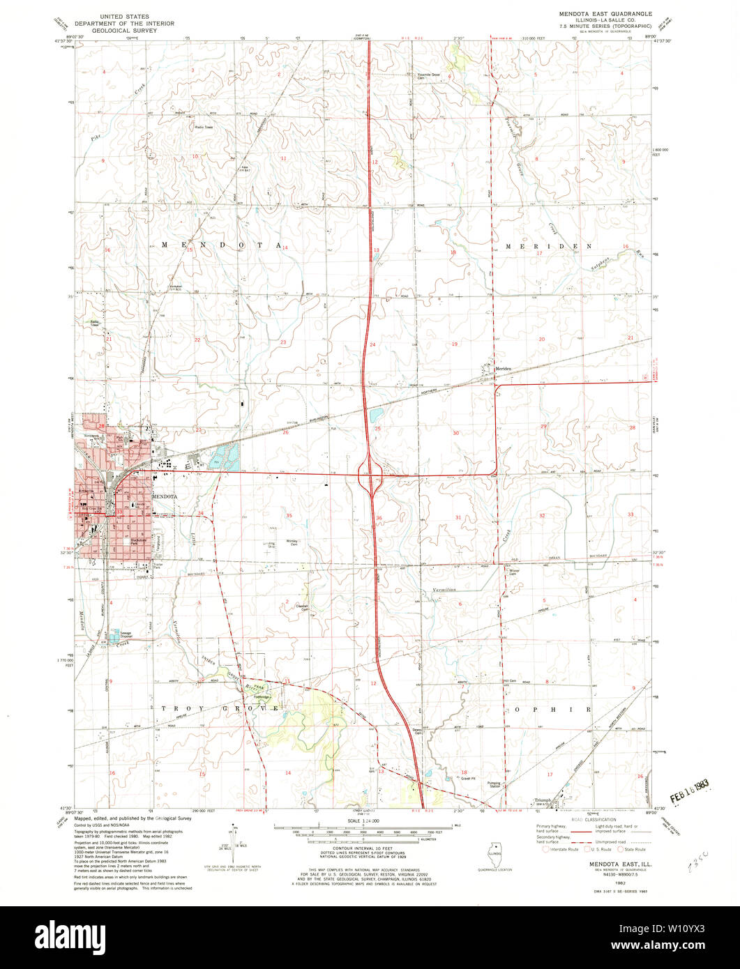 USGS TOPO Map Illinois IL Mendota East 308159 1982 24000 Restoration Stock Photo