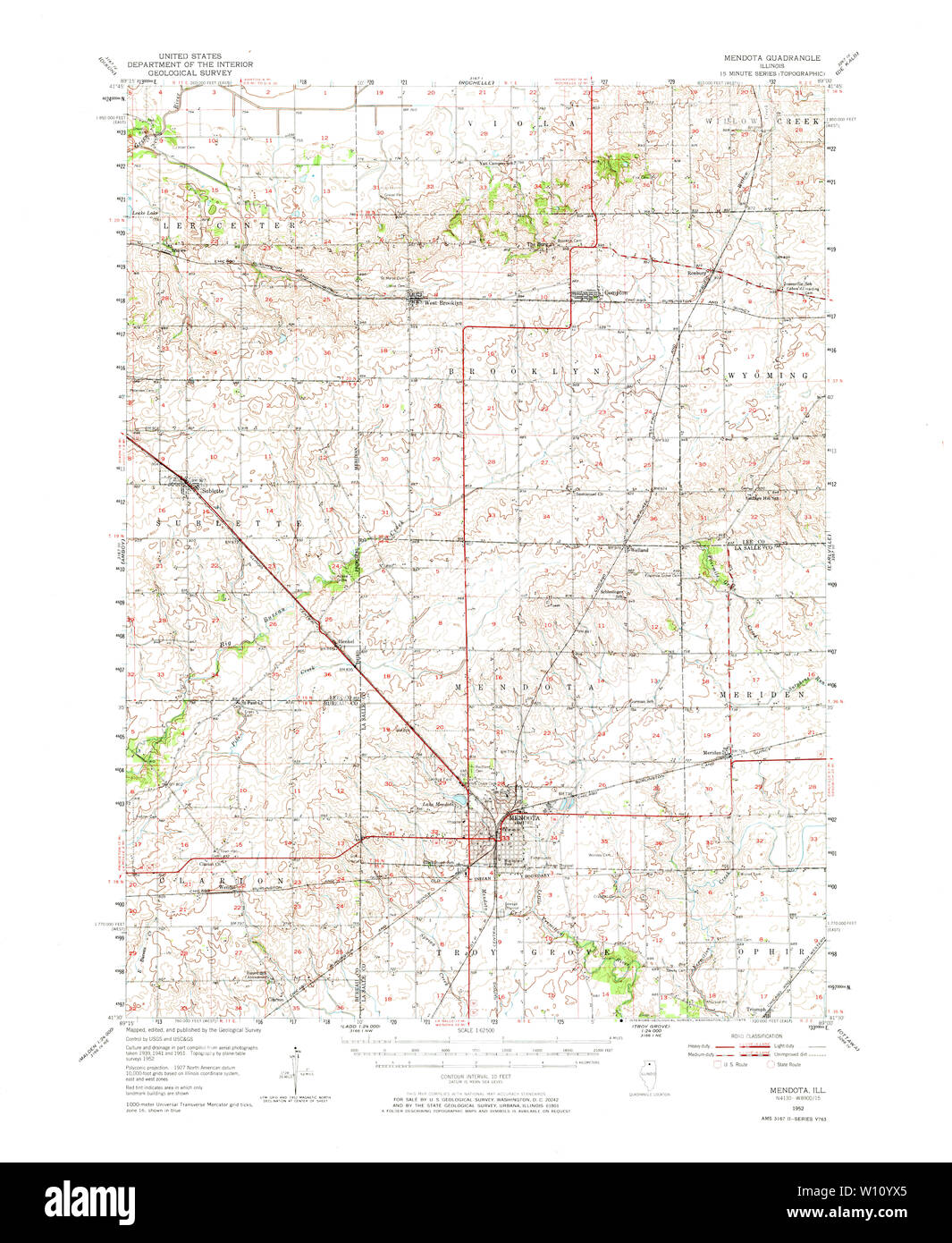 USGS TOPO Map Illinois IL Mendota 309726 1952 62500 Restoration Stock Photo