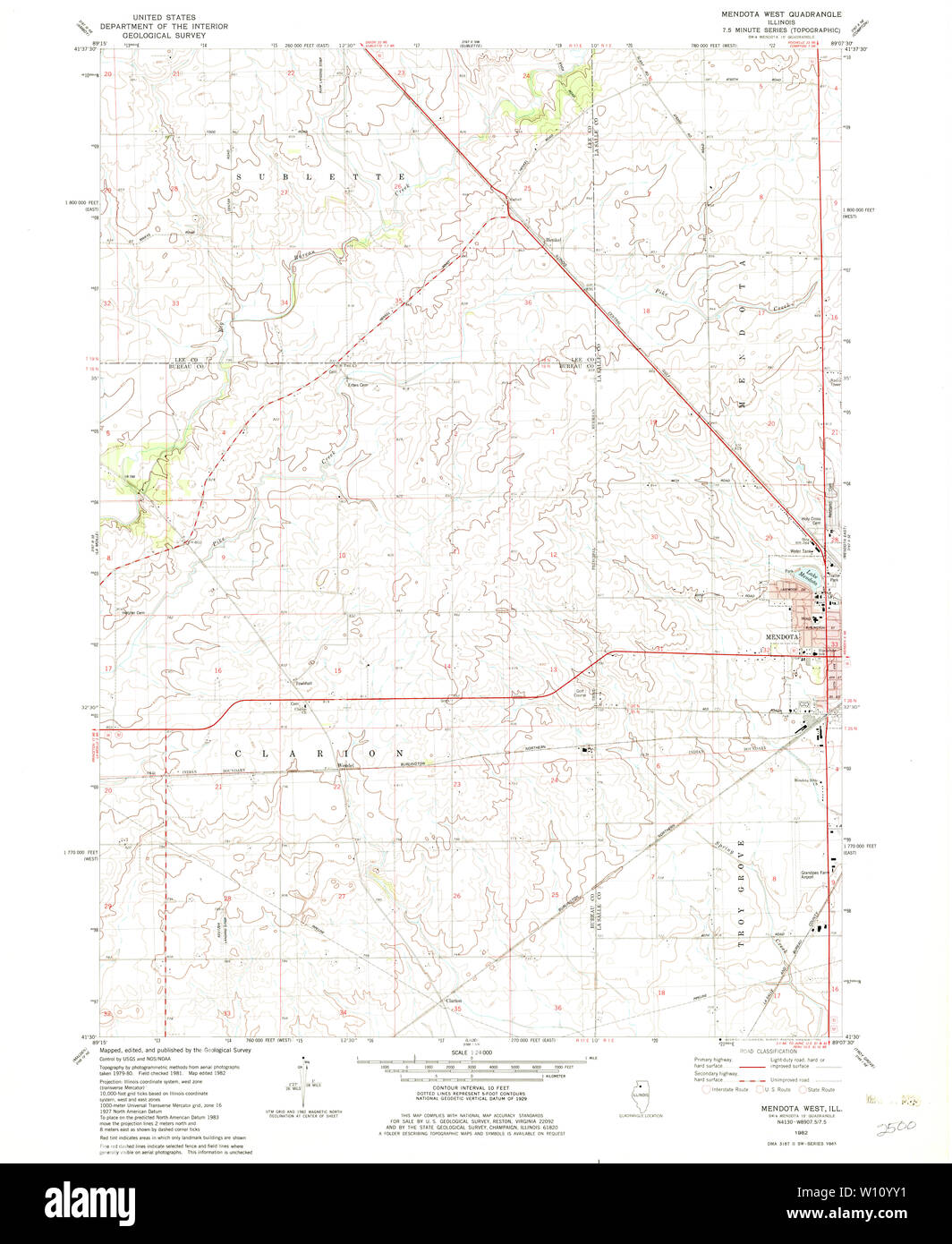 USGS TOPO Map Illinois IL Mendota West 308160 1982 24000 Restoration Stock Photo