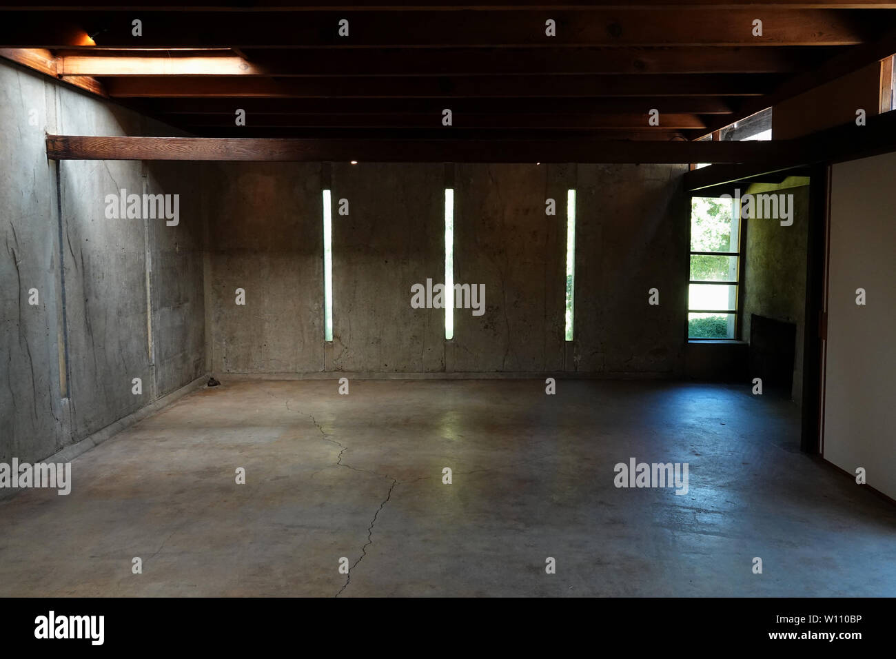 West Hollywood, CA / USA - June 28, 2019: An empty, interior room is shown of the Rudolph M. Schindler House and MAK Center for Art and Architecture. Stock Photo