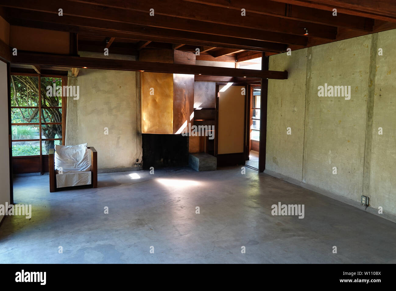 West Hollywood, CA / USA - June 28, 2019: An interior room is shown of the Rudolph M. Schindler House and MAK Center for Art and Architecture in L.A. Stock Photo