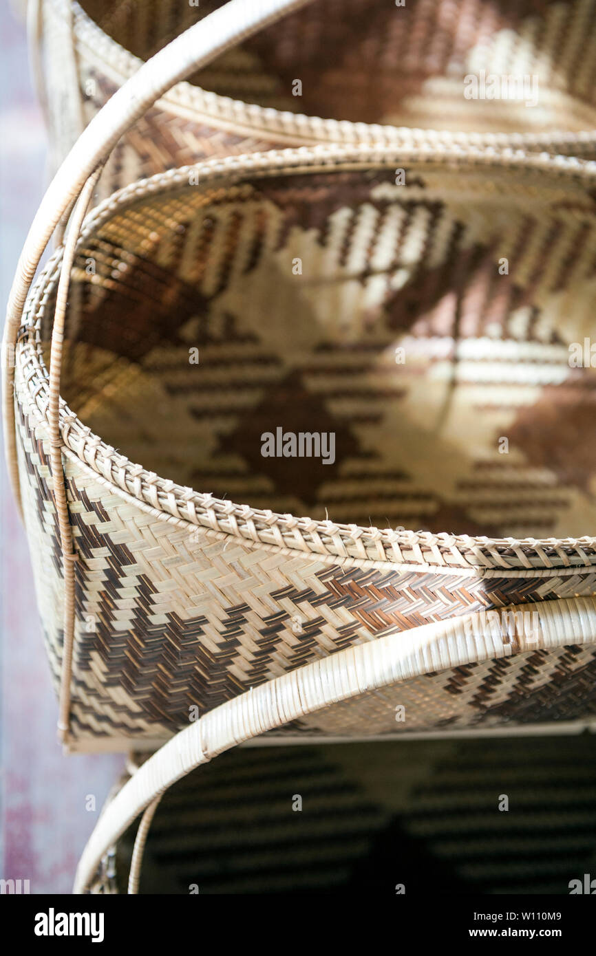 Bamboo baskets at Saoban, a fair trade organization that works with more than 300 hill-tribe artisans to preserve Lao village textiles and handicrafts Stock Photo