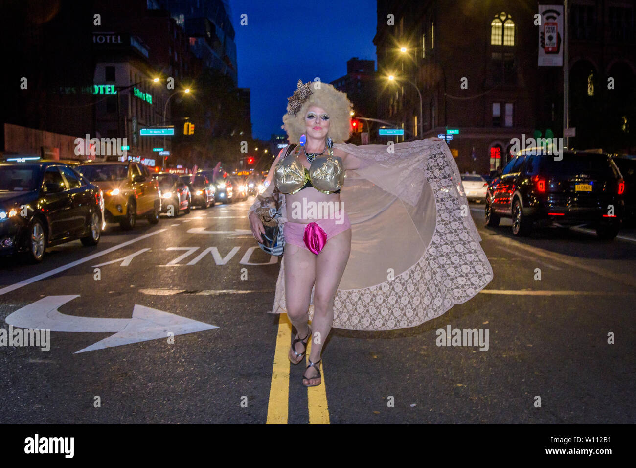 New York, United States. 28th June, 2019. Hundreds Of Drag Queens filled the streets for the New York City Drag March, an annual drag protest and visibility march taking place in June 30, 2019 as a kick-off to NYC Pride weekend, coinciding ahead of the NYC Pride March, both demonstrations commemorate the 1969 riots at the Stonewall Inn, widely considered the pivotal event sparking the gay liberation movement, and the modern fight for LGBT rights. Credit: Erik McGregor/Pacific Press/Alamy Live News Stock Photo