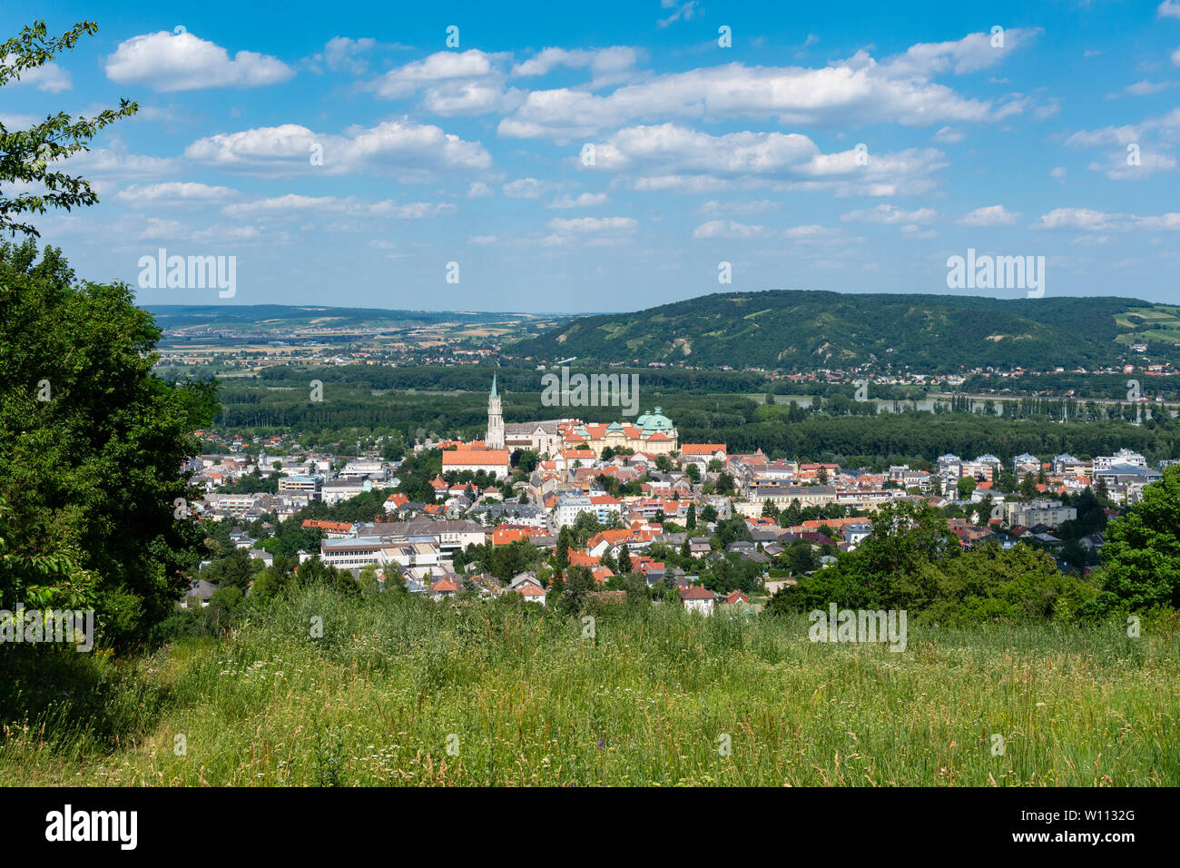 Klosterneuburg cityscape view. A suburb of Vienna in the Lower Austria Weinviertel region. Stock Photo
