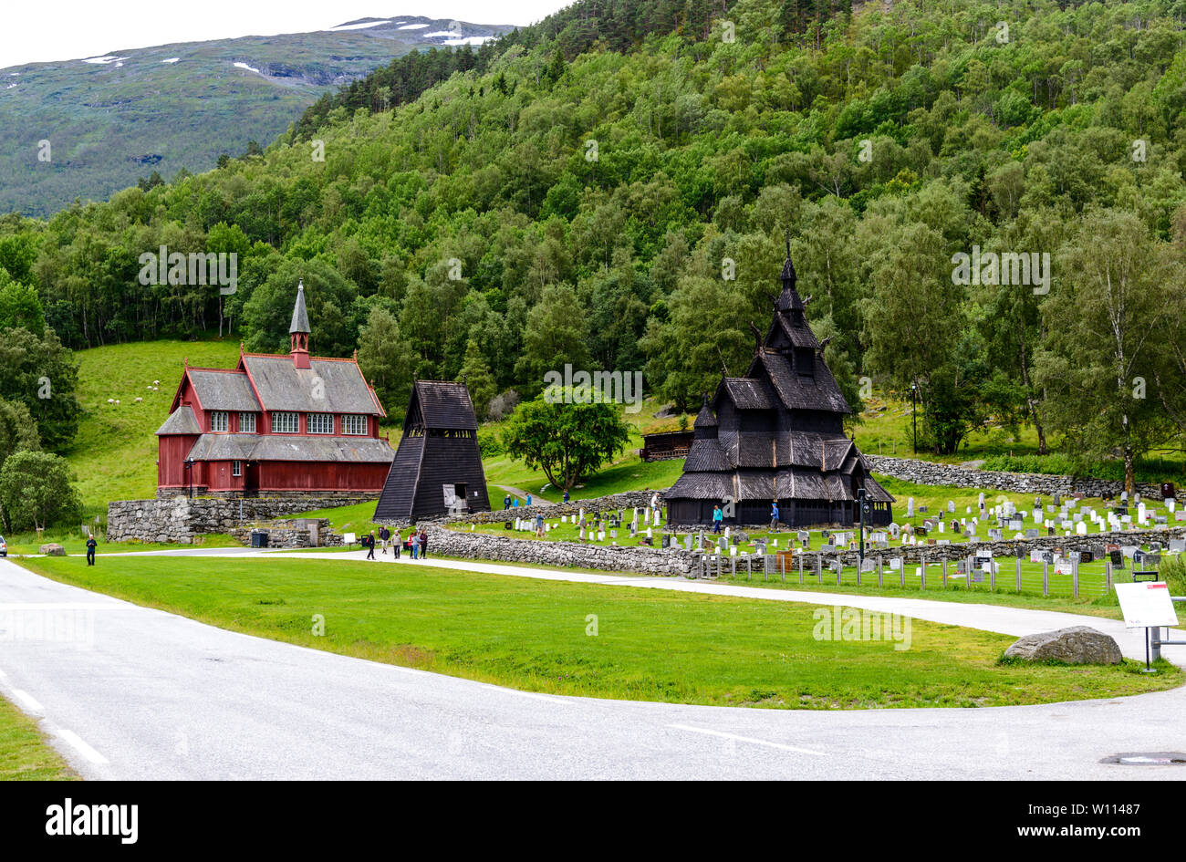 Stave Church (Stavkirke, Stavkyrkje) in Borgund, Laerdal, Norway Stock Photo