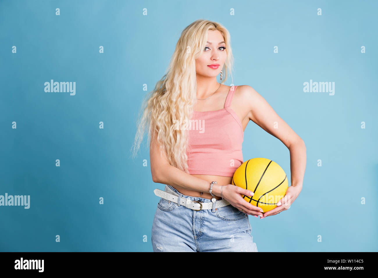 Charming Young Sporty Woman With Blonde Long Hair Beautiful