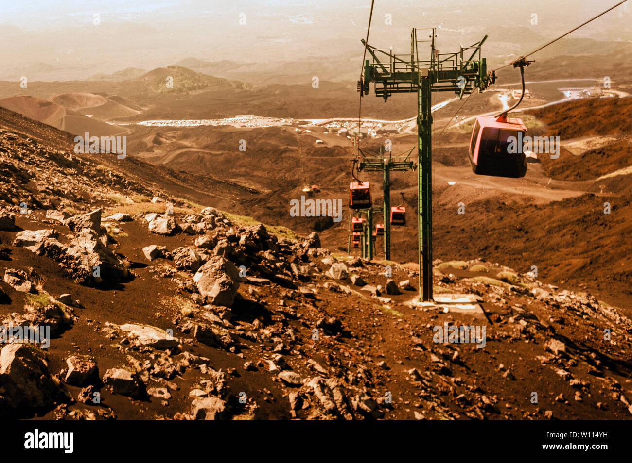 Elevators lift tourists to Mount Etna at sunrise, Catania, Sicily, Italy Stock Photo Alamy
