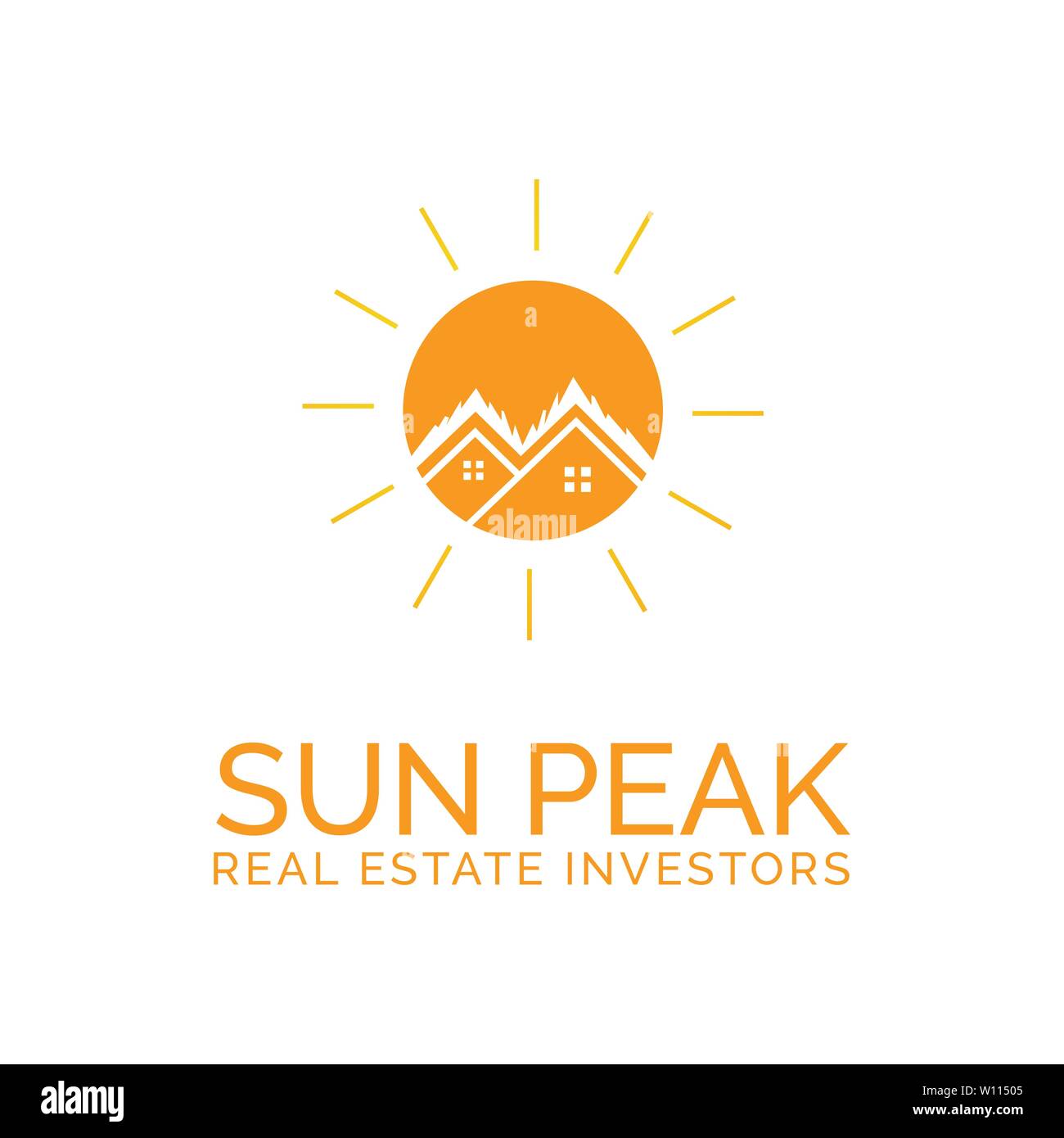 Logo with sun and house. Vector logo, badge Stock Vector