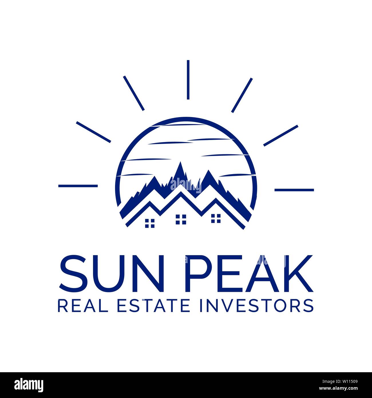Logo with sun and house. Vector logo, badge scout. Stock Vector