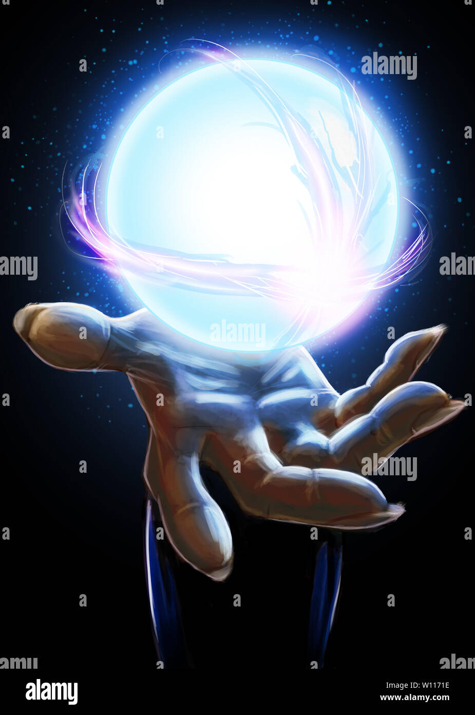 wizard holding crystal ball drawing