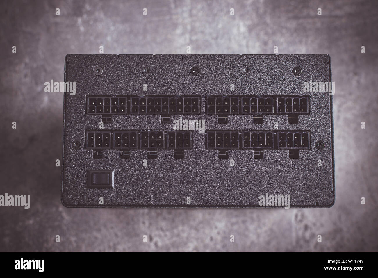PSU Computer Power Supply on Dark Background Stock Photo