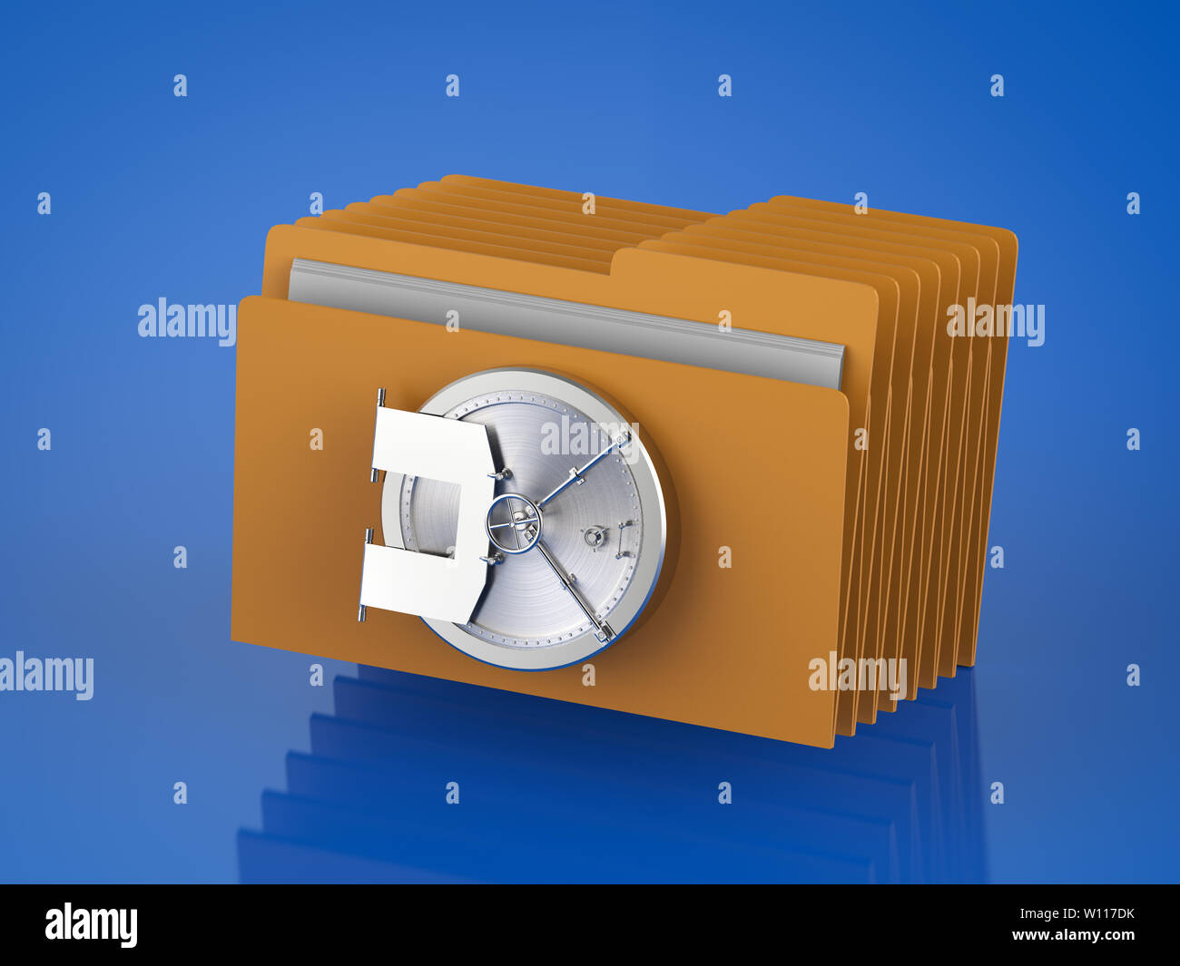 Data security concept with 3d rendering vault door on folder Stock Photo