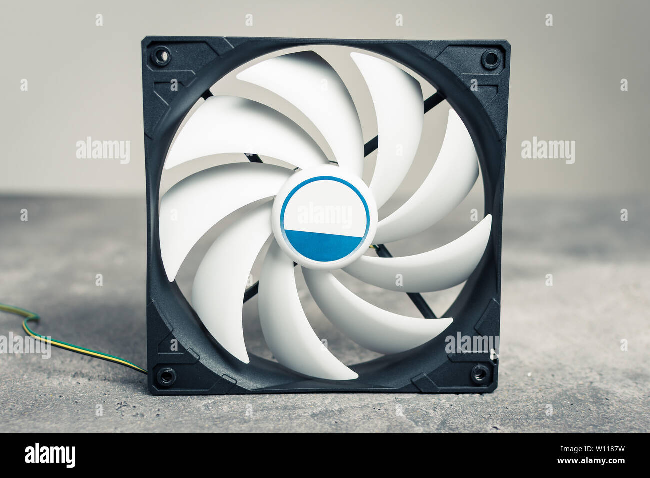 Computer Cooler Fan CPU or PC Case on Dark Background Stock Photo